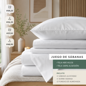 Sábanas Blancas 400 hilos ; 100% algodón