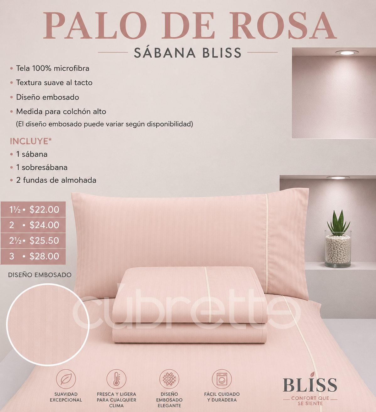 Sábanas Bliss Palo de Rosa
