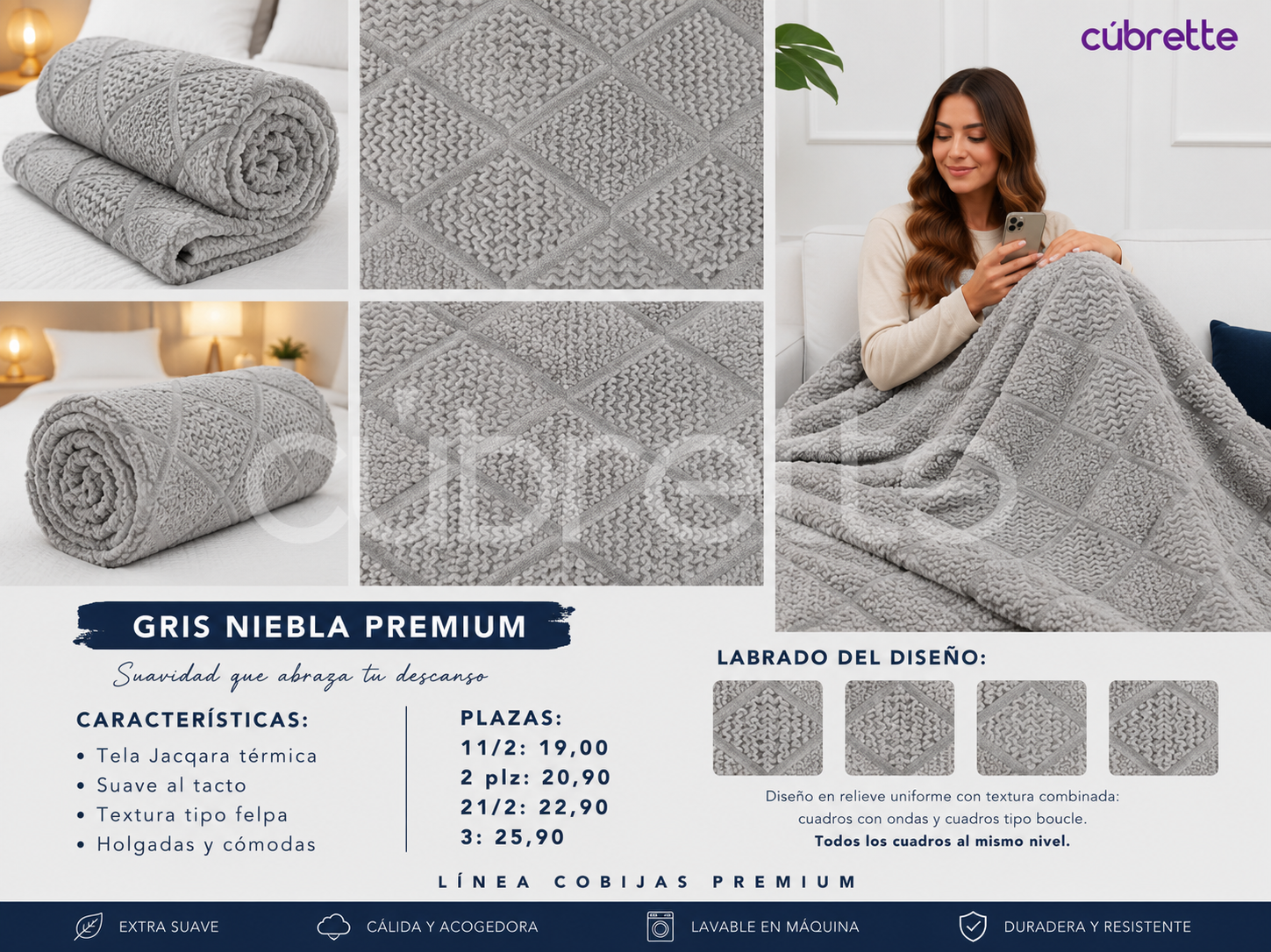 Cobija Jacqard Gris Niebla Premium