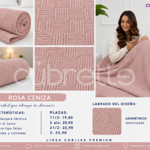 Cobija Jacqard Rosa Ceniza