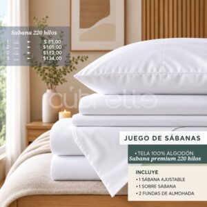 SABANA PREMIUM 220 HILOS 100% ALGODÓN